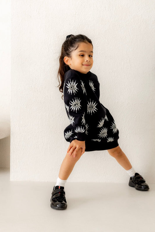 'Avanya' Kids Sweatshirt Dress (Black)