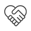 Handshake in a heart shape to represent ethical production.